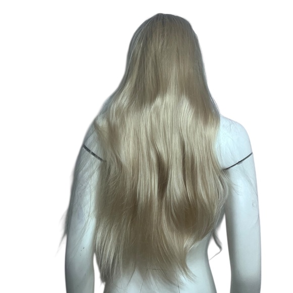 Blonde Ombre Long Synthetic Wig Brown Root Long Slight Wavy 30" - Picture 3 of 3